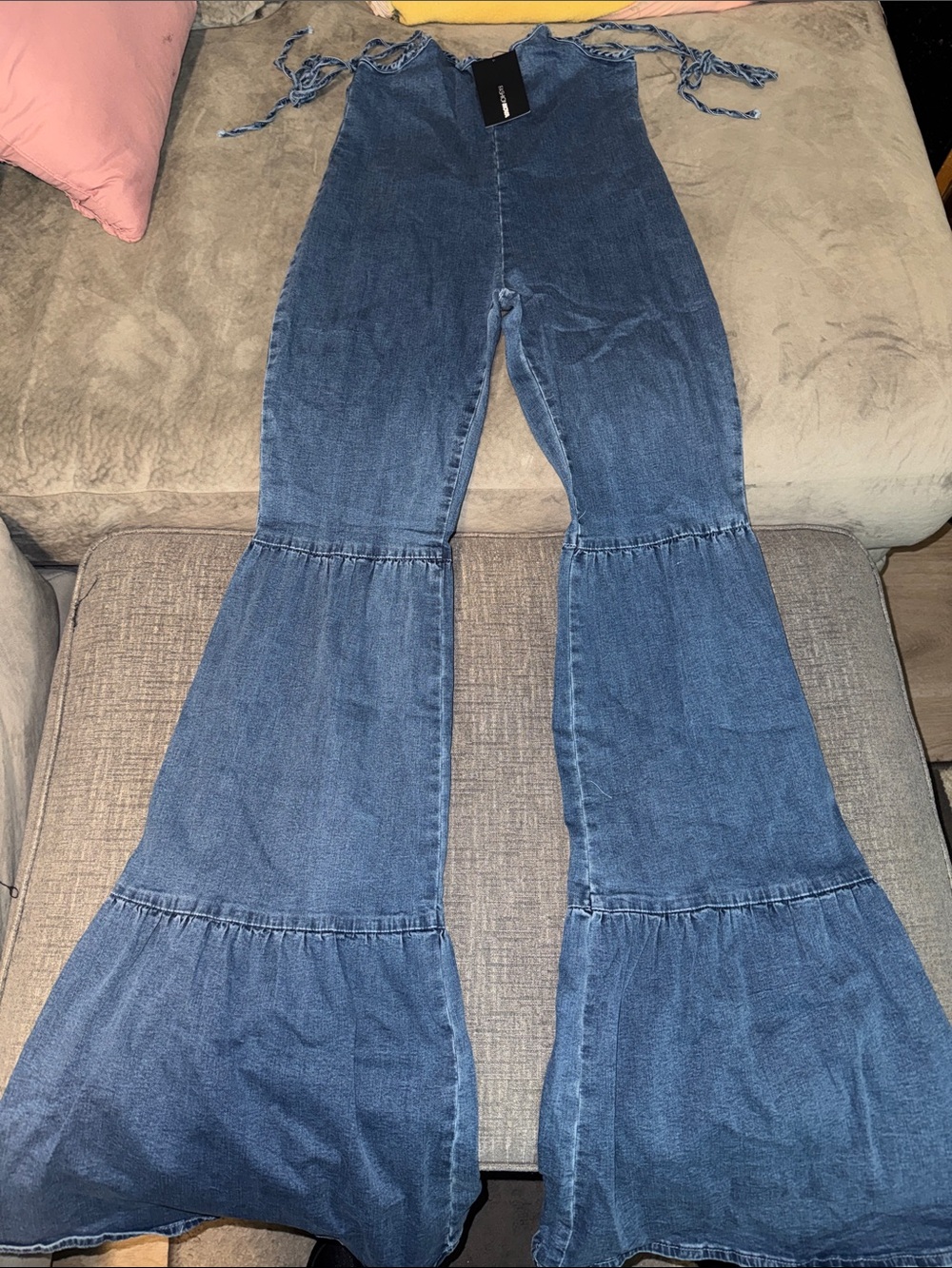 Fashion Nova Dark Blue Tiered Flare Jeans